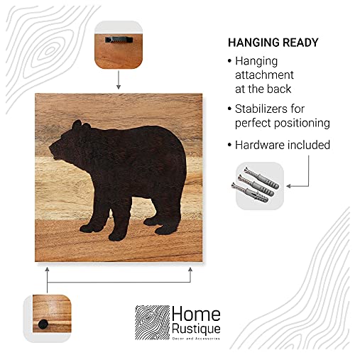 HomeRustique Real Wooden Cabin Decor with Bear, Deer and Moose (Set of 3) - Woodland Rustic Wall Decoration for Home, Log Cabin, Hunting Theme, Mountain Lodge or Bathroom, Animal Pictures Decor