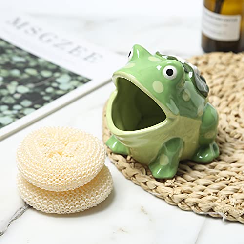 Ceramic Kitchen Scrubby Sponge Holder, Art Frog Collection, Adorable Home & Kitchen Decor