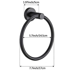 Pynsseu Matte Black Towel Ring for Bathroom 1 Pack, Kitchen Bath Towel Holder Hangers Wall Mount Heavy Duty Storage Stainless Steel