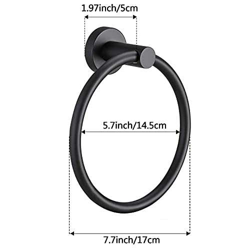 Pynsseu Matte Black Towel Ring for Bathroom 1 Pack, Kitchen Bath Towel Holder Hangers Wall Mount Heavy Duty Storage Stainless Steel