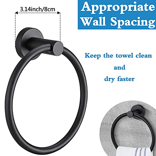 Pynsseu Matte Black Towel Ring for Bathroom 1 Pack, Kitchen Bath Towel Holder Hangers Wall Mount Heavy Duty Storage Stainless Steel