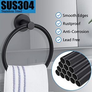 Pynsseu Matte Black Towel Ring for Bathroom 1 Pack, Kitchen Bath Towel Holder Hangers Wall Mount Heavy Duty Storage Stainless Steel