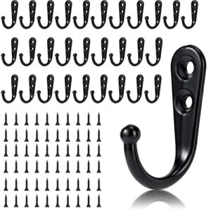 30 pieces large wall mounted coat hook robe hooks cloth hanger coat hanger coat hooks rustic hooks and 60 pieces screws for bath kitchen garage single coat hanger (black)