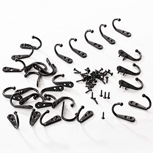 30 Pieces Large Wall Mounted Coat Hook Robe Hooks Cloth Hanger Coat Hanger Coat Hooks Rustic Hooks and 60 Pieces Screws for Bath Kitchen Garage Single Coat Hanger (Black)