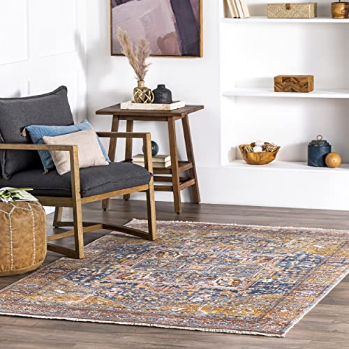 nuLOOM Harriet Vintage Medallion Fringe Area Rug, 6' Square, Rust