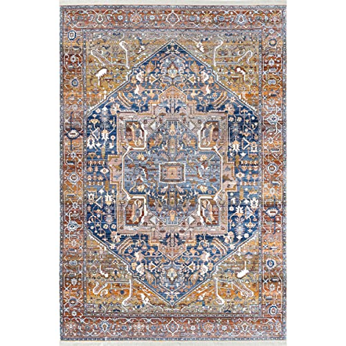 nuLOOM Harriet Vintage Medallion Fringe Area Rug, 6' Square, Rust