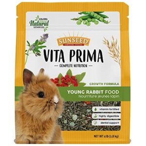 sunseed vita prima young rabbit food - complete nutrition - premium fortified blend with timothy hay, 4 lb