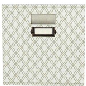 Patterned Canvas Collapsible Storage Bin with Metal Label Holder 10.5" x 10.5" x 11" (Hampton)