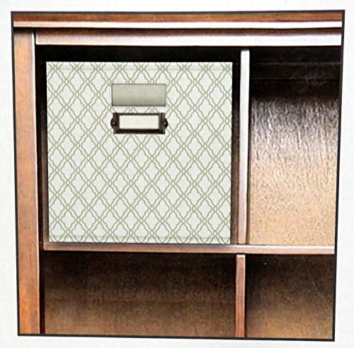 Patterned Canvas Collapsible Storage Bin with Metal Label Holder 10.5" x 10.5" x 11" (Hampton)