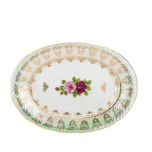 Royalty Porcelain Nacre Serving Platter, Vintage Roses 24K Gold (14 Oval)