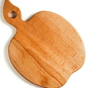 ECOSALL Apple-shaped Solid Wood Cutting Board With Handle For Fruit and Veggies – Small Wooden Bread Board, Cheese Serving Platter, Round Charcuterie Board – 100% Natural, Reversible, Presentable