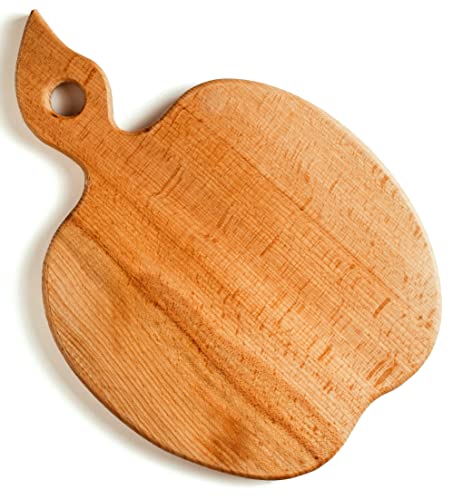 ECOSALL Apple-shaped Solid Wood Cutting Board With Handle For Fruit and Veggies – Small Wooden Bread Board, Cheese Serving Platter, Round Charcuterie Board – 100% Natural, Reversible, Presentable