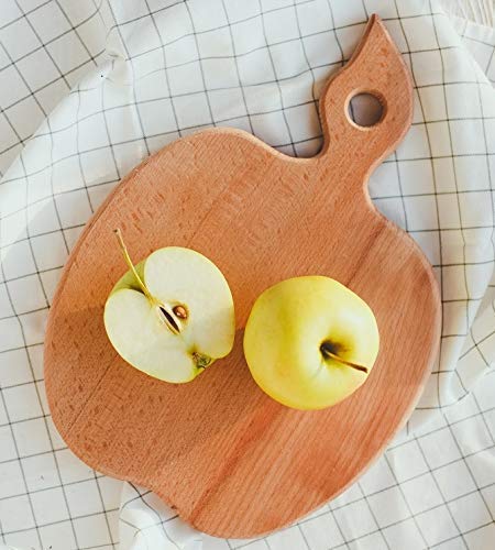 ECOSALL Apple-shaped Solid Wood Cutting Board With Handle For Fruit and Veggies – Small Wooden Bread Board, Cheese Serving Platter, Round Charcuterie Board – 100% Natural, Reversible, Presentable