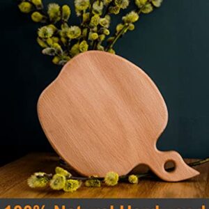 ECOSALL Apple-shaped Solid Wood Cutting Board With Handle For Fruit and Veggies – Small Wooden Bread Board, Cheese Serving Platter, Round Charcuterie Board – 100% Natural, Reversible, Presentable