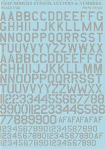 print scale 32-001 - 1/32 usaf modern stencil letters and numbers. white decal