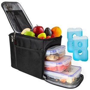 top&top insulated lunch box set and cooler bag for men, women (tote lunch bag includes 3 reusable meal prep containers + 2 ice pack + detachable shoulder strap) lunch box for school, office, camping