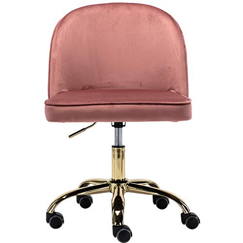 DM Furniture Office Task Chair Swivel Chair, Soft Fabric Pink Computer Desk Chair Armless for Home Office, Adjustable Height, Pink