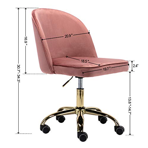 DM Furniture Office Task Chair Swivel Chair, Soft Fabric Pink Computer Desk Chair Armless for Home Office, Adjustable Height, Pink