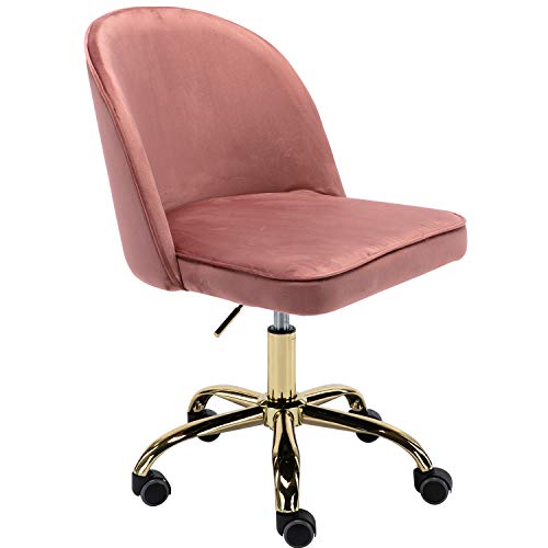 DM Furniture Office Task Chair Swivel Chair, Soft Fabric Pink Computer Desk Chair Armless for Home Office, Adjustable Height, Pink