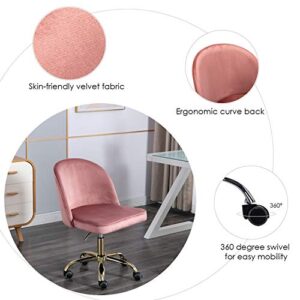 DM Furniture Office Task Chair Swivel Chair, Soft Fabric Pink Computer Desk Chair Armless for Home Office, Adjustable Height, Pink