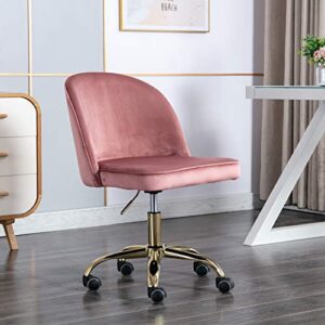 DM Furniture Office Task Chair Swivel Chair, Soft Fabric Pink Computer Desk Chair Armless for Home Office, Adjustable Height, Pink