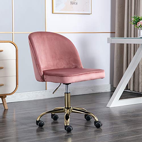 DM Furniture Office Task Chair Swivel Chair, Soft Fabric Pink Computer Desk Chair Armless for Home Office, Adjustable Height, Pink