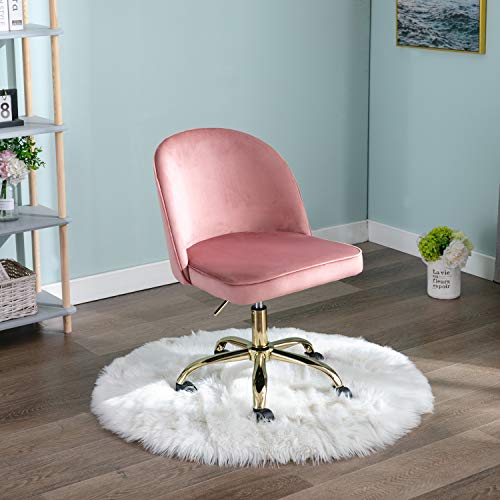 DM Furniture Office Task Chair Swivel Chair, Soft Fabric Pink Computer Desk Chair Armless for Home Office, Adjustable Height, Pink