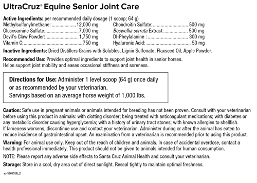 UltraCruz Equine Senior Joint Supplement for Horses, 4 lb, Pellet (28 Day Supply)