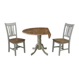 IC International Concepts 42" Dual Drop Leaf Table with 2 X-Back Chairs-Set of 3 Pieces Dining Sets, Distressed Hickory/Stone