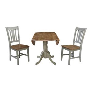 IC International Concepts 42" Dual Drop Leaf Table with 2 X-Back Chairs-Set of 3 Pieces Dining Sets, Distressed Hickory/Stone