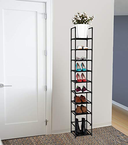 FIDUCIAL HOME 10 Tiers Shoe Rack Space Saving Vertical Single Pairs Sturdy Shoe Shelf Storage Organizer