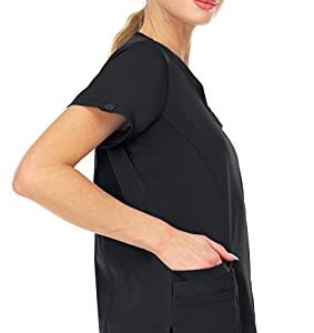 Mini Marilyn Stretch V-Neck Three Pocket Scrub Top with 4-Way Stretch, Black, L