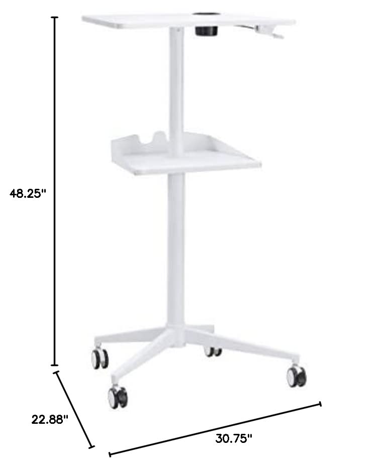 Safco Products 1944WH VUM Pneumatic Height-Adjustable Stand-Up Mobile Laptop Computer Workstation, Mobile Computer Cart, 22.875" D x 30.75" W x 48.25" H