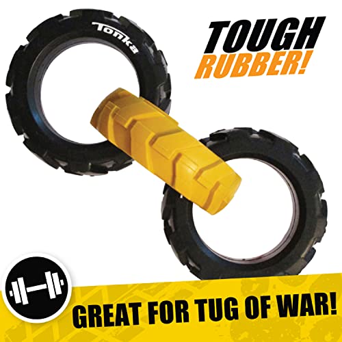 Tonka Rubber 3-Ring Tug Dog Toy, Lightweight, Durable and Water Resistant, 10.5 Inches, for Medium/Large Breeds, Single Unit, Yellow/Black