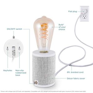 Enbrighten, Gray, Anywhere Lamp, 6 Ft Braided Cord, Flat Plug, Tabletop or Wall Mount, Designer Fabric Base, Bulb Not Included, 46177