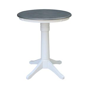 ic international concepts round top pedestal dining table, counter height, white/heather gray