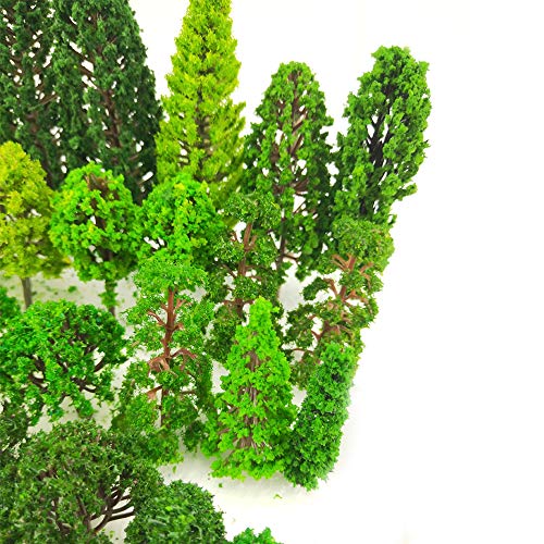 Tazimi 60 Pieces Model Trees 1.36-6 inch Mixed Model Tree Train Scenery Architecture Trees Fake Trees for DIY Crafts, Building Model, Scenery Landscape Natural Green