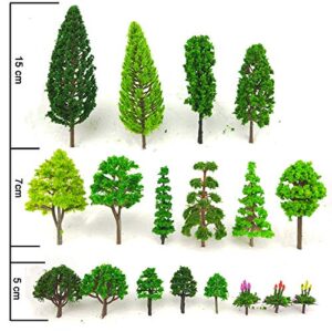 Tazimi 60 Pieces Model Trees 1.36-6 inch Mixed Model Tree Train Scenery Architecture Trees Fake Trees for DIY Crafts, Building Model, Scenery Landscape Natural Green