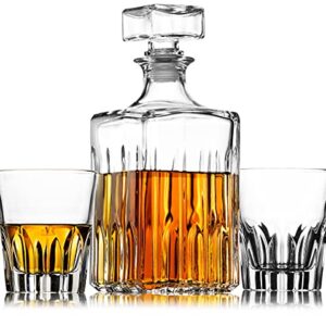 Godinger Whiskey Decanter and 2 Whiskey Glasses Bar Set, Italian Made Decanter for Liquor Scotch Bourbon Vodka