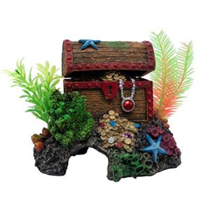 glofish aquarium décor and pump, treasure chest air pump decoration for fish tanks, multicolor