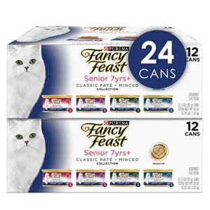 purina fancy feast high protein senior wet cat food variety pack, senior 7+ chicken, beef & tuna feasts - (2 packs of 12) 3 oz. cans