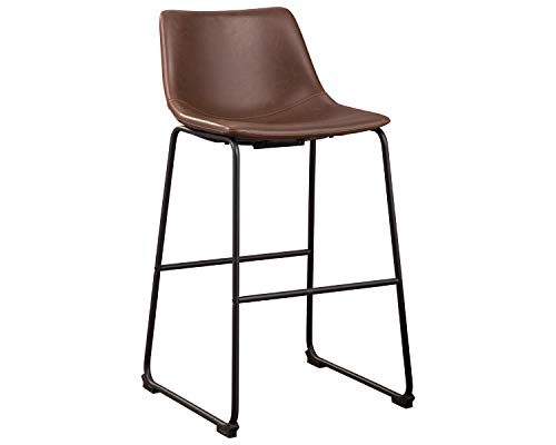 Signature Design by Ashley Centiar Urban Industrial 28.75" Pub Height Bucket Seat Barstool, 2 Count, Brown