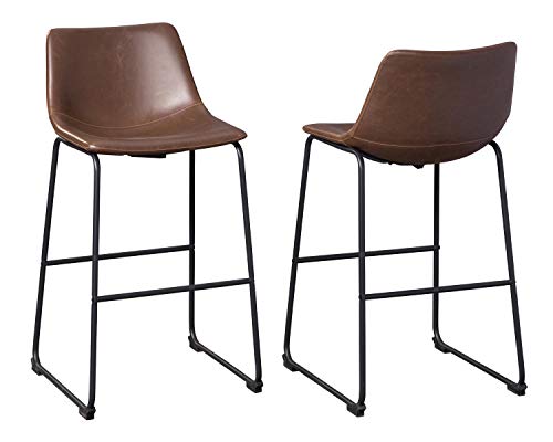 Signature Design by Ashley Centiar Urban Industrial 28.75" Pub Height Bucket Seat Barstool, 2 Count, Brown