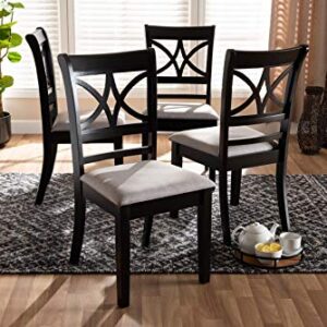 Baxton Studio Clarke Dining Chair Set and Dining Chair Set Grey Fabric Upholstered and Espresso Brown Finished Wood 4-Piece Dining Chair Set
