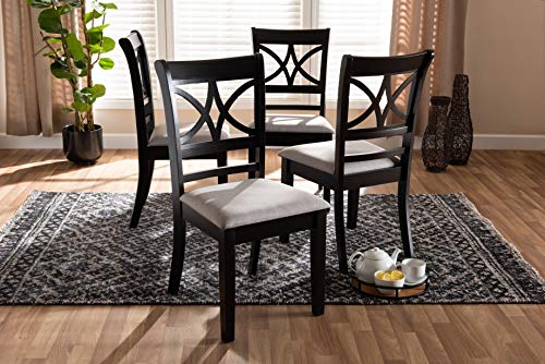 Baxton Studio Clarke Dining Chair Set and Dining Chair Set Grey Fabric Upholstered and Espresso Brown Finished Wood 4-Piece Dining Chair Set