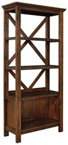 signature design by ashley baldridge rustic 78" bookcase with 4 shelves, distressed brown