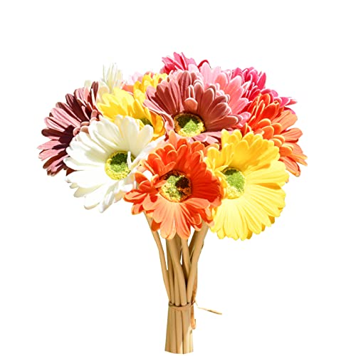 Mandy's 12pcs Multiclor Flowers Artificial Gerbera Daisies Silk Flowers 15" for Home Kitchen Wedding Decorations