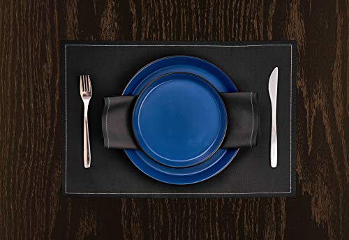 Stone Lain 16 Pieces Two-Tone Color Glaze without Rim Stoneware Round Dinnerware Set, Blue and Black