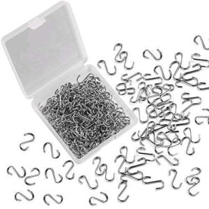 febsnow 250pcs 0.55 inch ornament mini s hooks latch connectors small metal s-shaped wire hook kits for diy crafts with storage box ornament hangers for halloween christmas tree decoration
