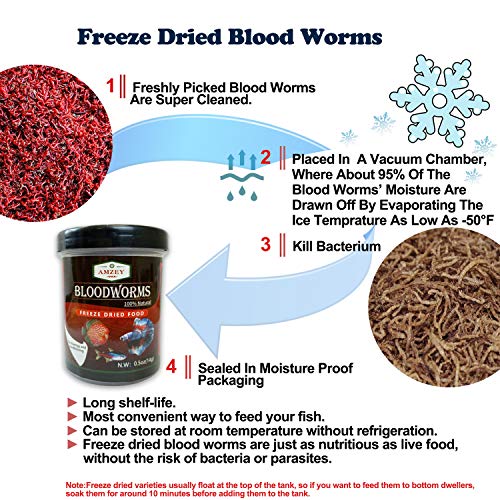 Blood Worms 1 oz -100% Natural Freeze Dried Blood Worms - Aquarium Fish Food - High Protein Food for Betta Fish, Food for Goldfish, Food for Cichlid, Food for Guppy, Food for Discus, Food for Turtle